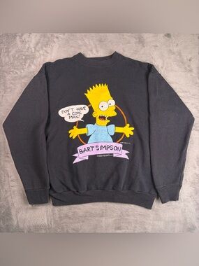 Vintage 1990 Bart Simpson Cow Graphic Crewneck Sweatshirt Men's L Black USA Made